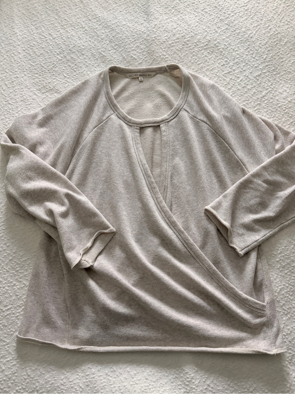 RACHEL Rachel Roy Light Taupe Faux-Wrap Knit Pullover